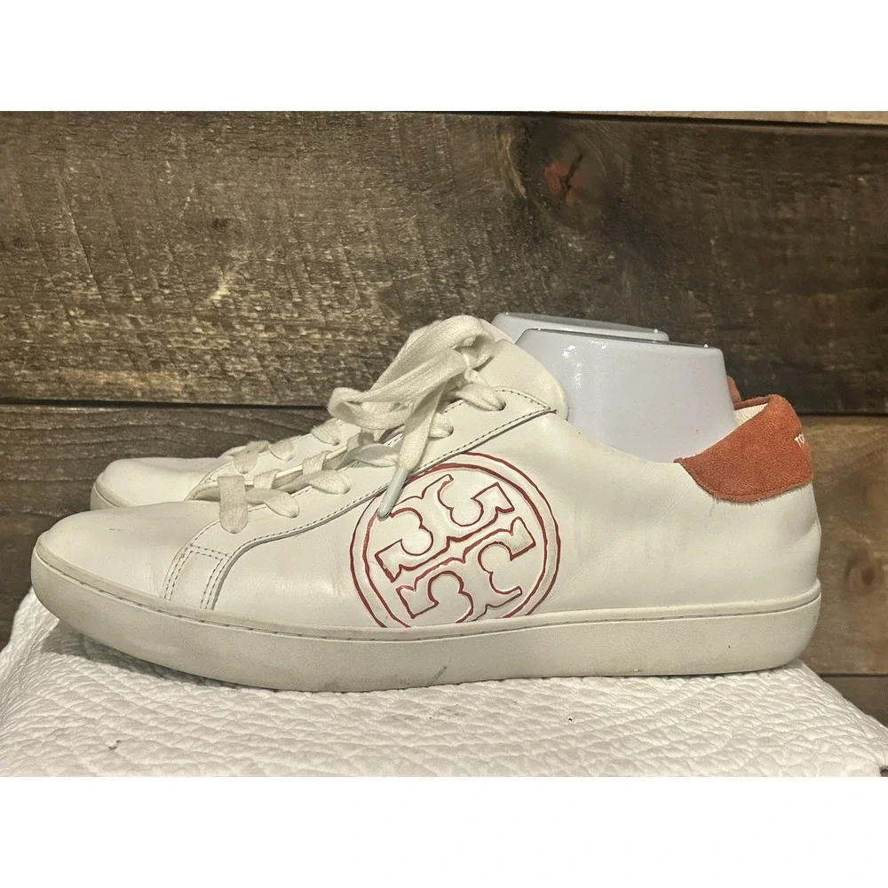 Tory Burch T-Logo White Leather Trim Suede Sneaker‎ 60847 Women's Size 10M
